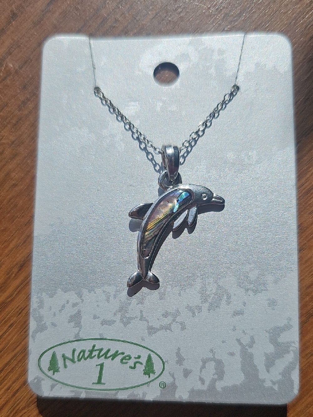 New Silver Dolphin Pendant Necklace with Abalone Inlay - Silver From Sea World